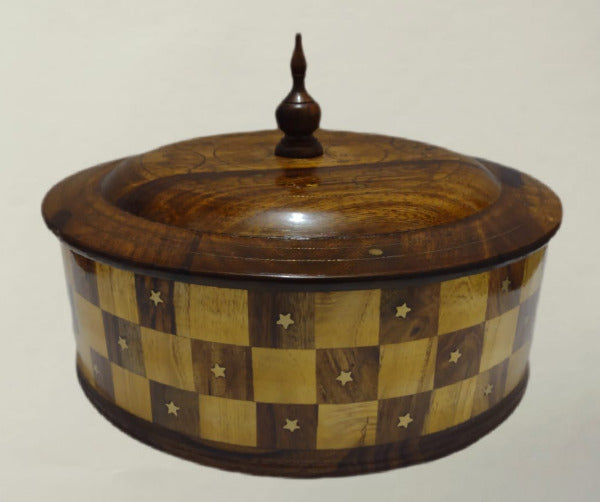 Wooden Hot Pot Brass Work 12''Hot pot