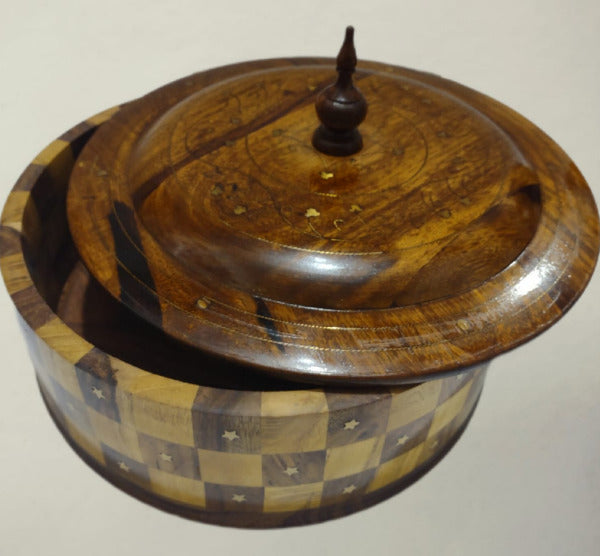 Wooden Hot Pot Brass Work 12''Hot pot