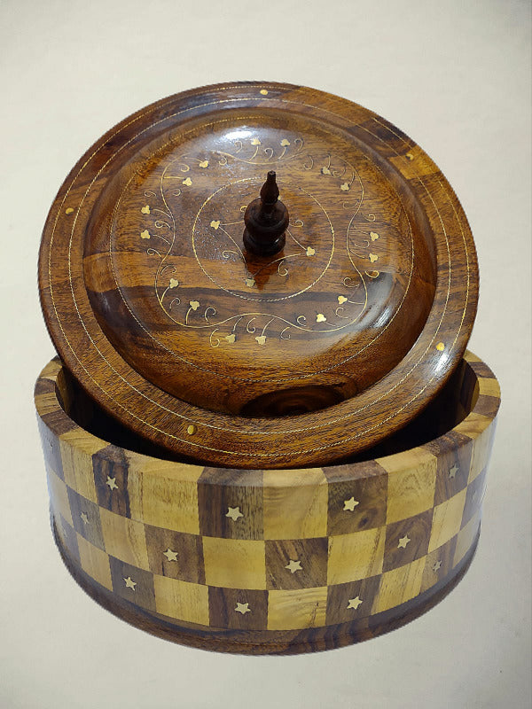 Wooden Hot Pot Brass Work 12''Hot pot